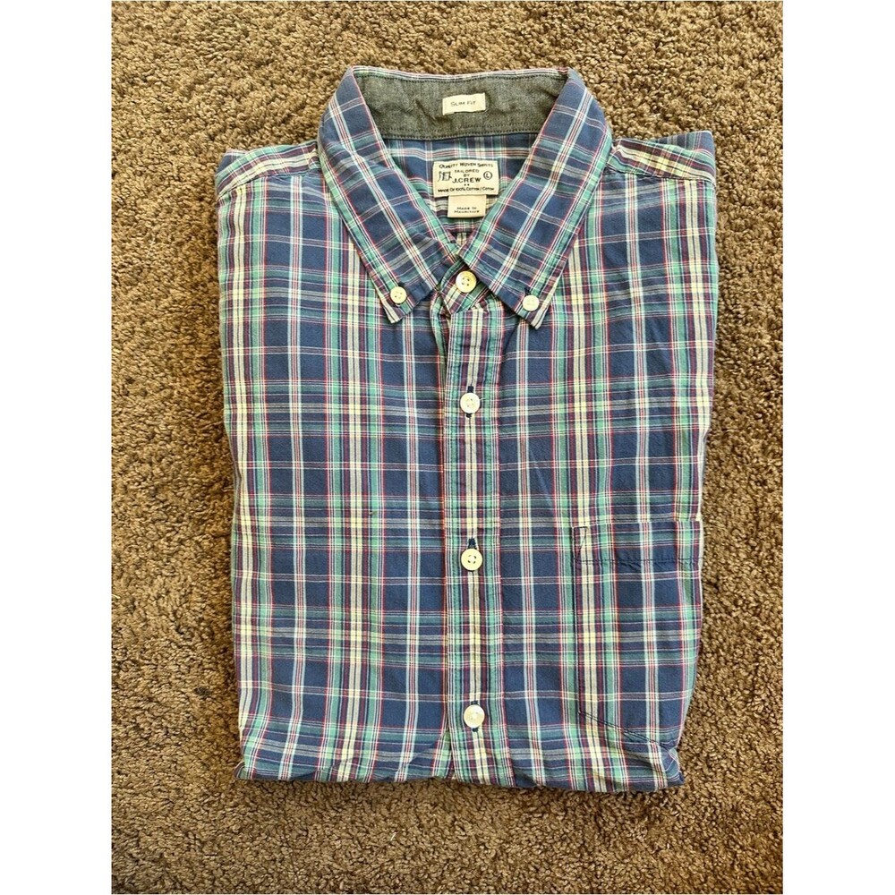 J Crew- Classic Blue Plaid Button-Down Shirt - Men’s L